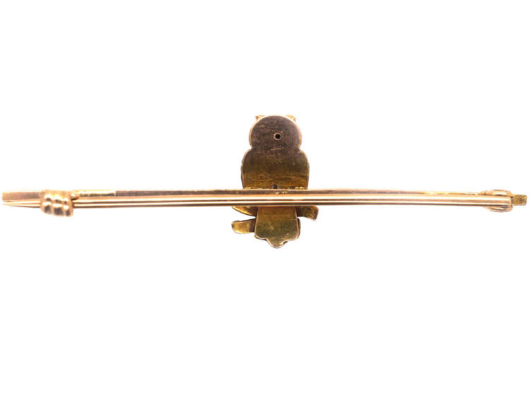 Edwardian Two Colour Gold 9ct Brooch of an Owl