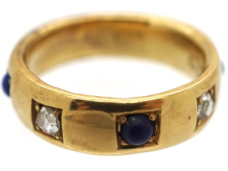 Victorian 22ct Gold Lapis Lazuli & Rose Diamond Eternity Ring