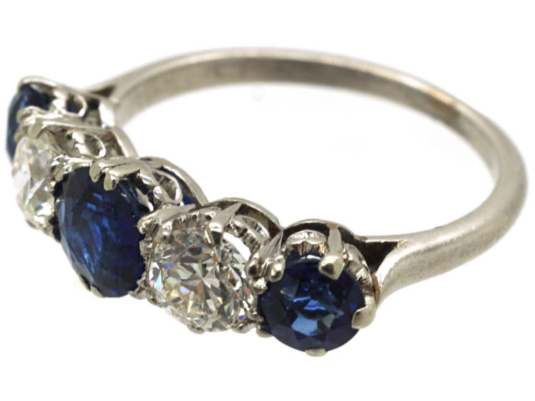 Art Deco Platinum, Sapphire & Diamond Five Stone Ring