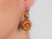 18ct Gold & Coral Victorian Drop Earrings