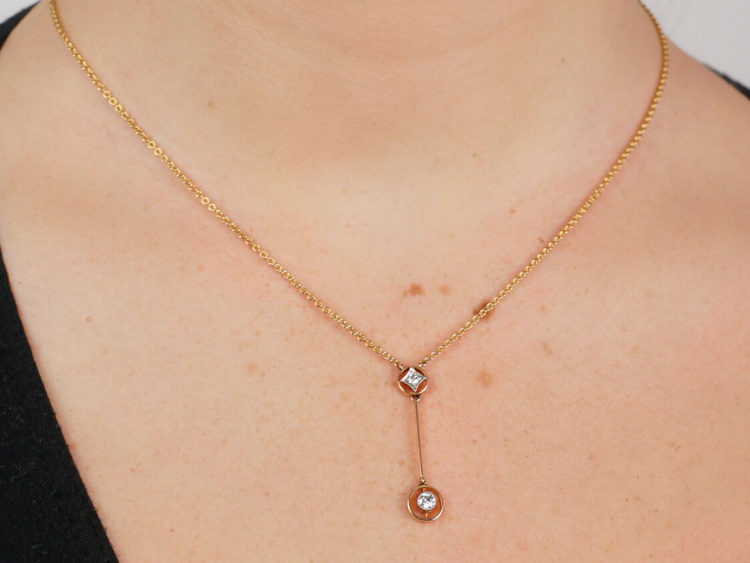 Art Deco Two Diamond Drop Pendant in Original Case
