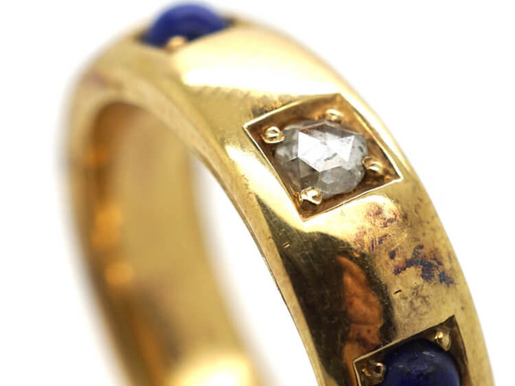 Victorian 22ct Gold Lapis Lazuli & Rose Diamond Eternity Ring