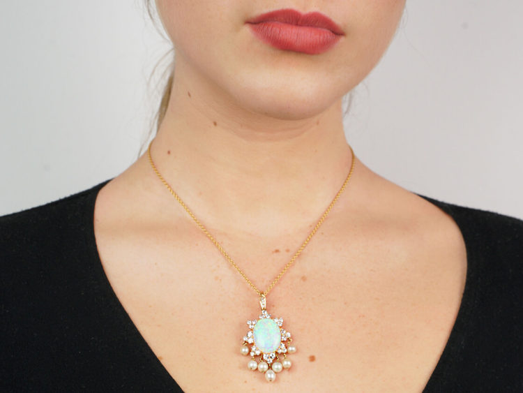 18ct Gold, Opal, Diamond & Pearl Pendant