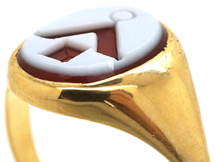 14ct Gold Signet Ring with Carnelian Masonic Intaglio