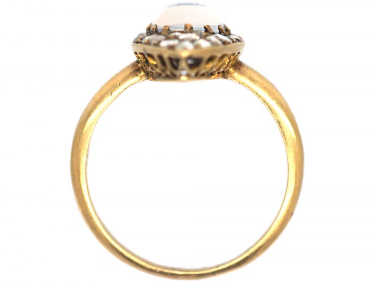 Edwardian 18ct Gold Marquise Shaped Diamond & Moonstone Ring