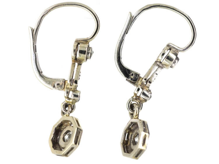 Art Deco 14ct White Gold & Diamond Drop Earrings