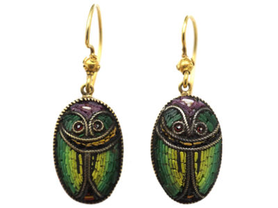 Victorian 15ct Gold & Micro Mosaic Scarab Earrings