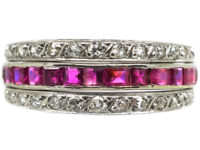 Art Deco 18ct White Gold Ruby, Diamond & Sapphire Flipover Ring