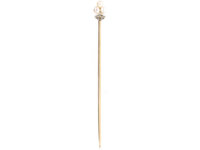 French 18ct Gold, Natural Pearl & Rose Diamond Tie Pin