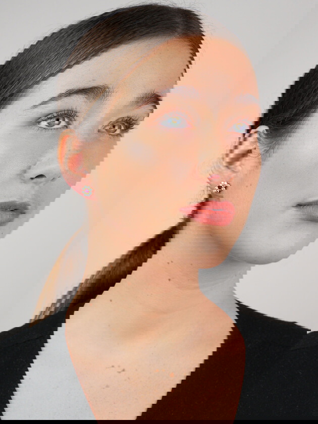 18ct Gold Ruby & Diamond Cluster Earrings