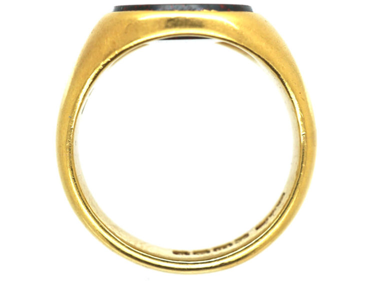 Victorian 18ct Gold Signet Ring with Bloodstone Intaglio of Peacock