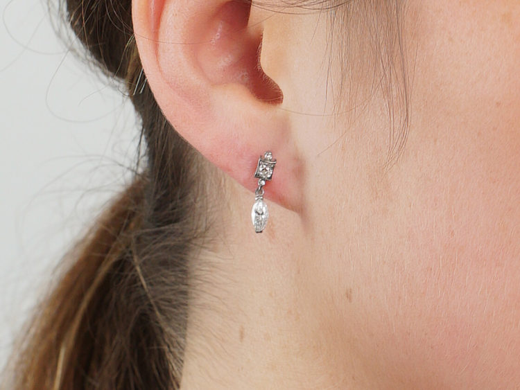 18ct White Gold Diamond Marquise Drop Earrings