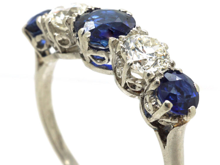 Art Deco Platinum, Sapphire & Diamond Five Stone Ring