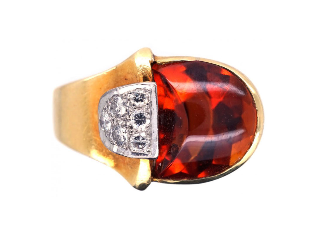 Retro 18ct Gold Citrine & Diamond Cocktail Ring