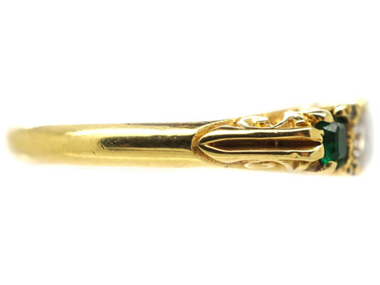 18ct Gold Emerald & Diamond Five Stone Ring made by Mappin & Webb