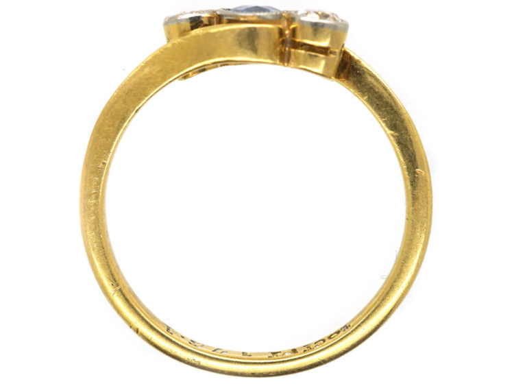 Edwardian 18ct Gold & Platinum, Sapphire & Diamond Crossover Ring