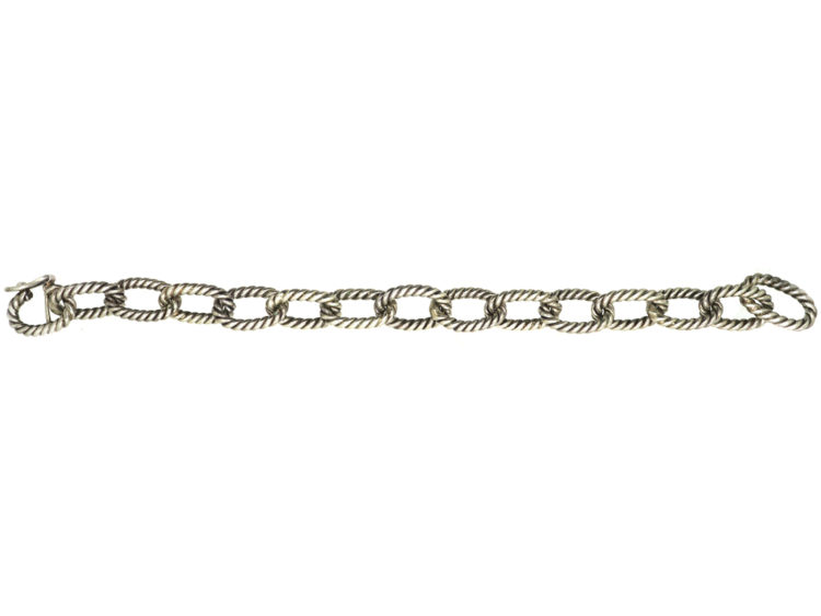 Silver Rope Design Curb Bracelet