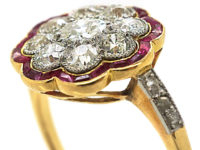 Art Deco 18ct Gold & Platinum, Diamond & Ruby Cluster Ring