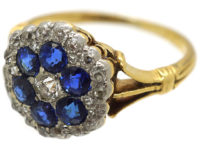 Edwardian 18ct Gold, Diamond & Sapphire Hexagonal Cluster Ring
