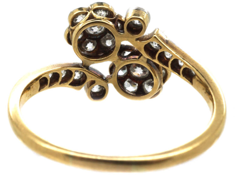 Edwardian 18ct Gold & Platinum Double Cluster Ring