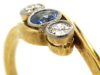 Edwardian 18ct Gold & Platinum, Sapphire & Diamond Crossover Ring