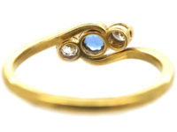 Edwardian 18ct Gold & Platinum, Sapphire & Diamond Crossover Ring