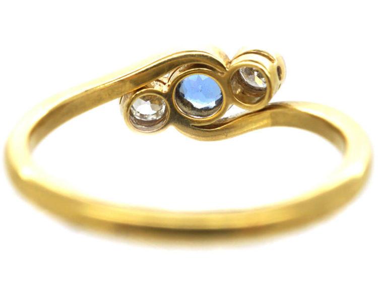Edwardian 18ct Gold & Platinum, Sapphire & Diamond Crossover Ring