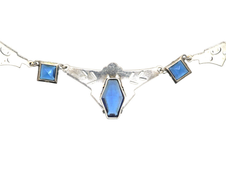 Art Deco Silver, Marcasite & Blue Paste Necklace