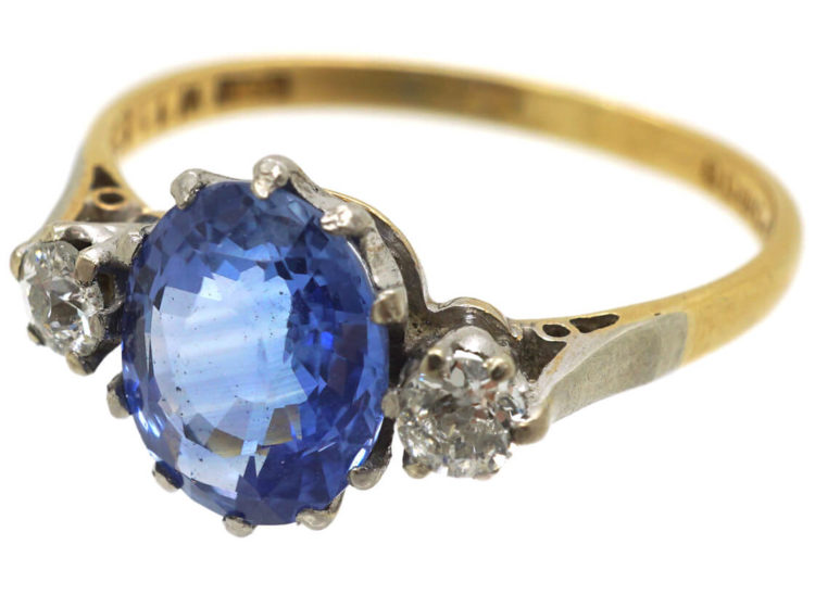 18ct Gold & Platinum, Ceylon Sapphire & Diamond Ring