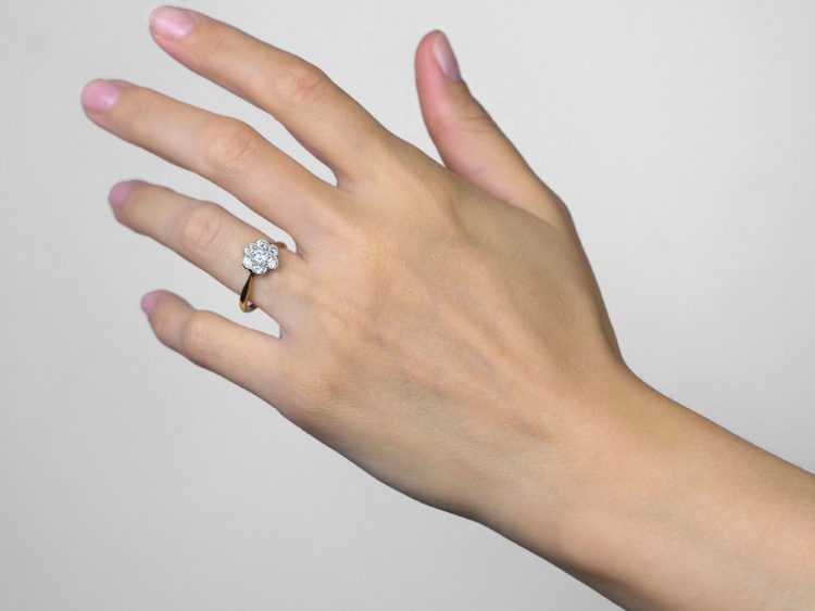 Edwardian 18ct Gold, Platinum & Diamond Cluster Ring