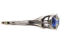 French Art Deco Platinum, Three Stone Sapphire & Diamond Ring