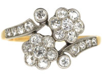 Edwardian 18ct Gold & Platinum Double Cluster Ring