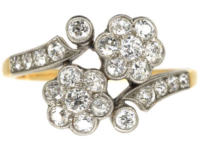 Edwardian 18ct Gold & Platinum Double Cluster Ring