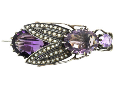 Edwardian Amethyst & Natural Split Pearl Bee Brooch