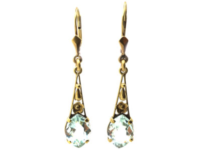 Art Deco 14ct Gold & Aquamarine Drop Earrings Art Deco 14ct Gold & Aquamarine Drop Earrings