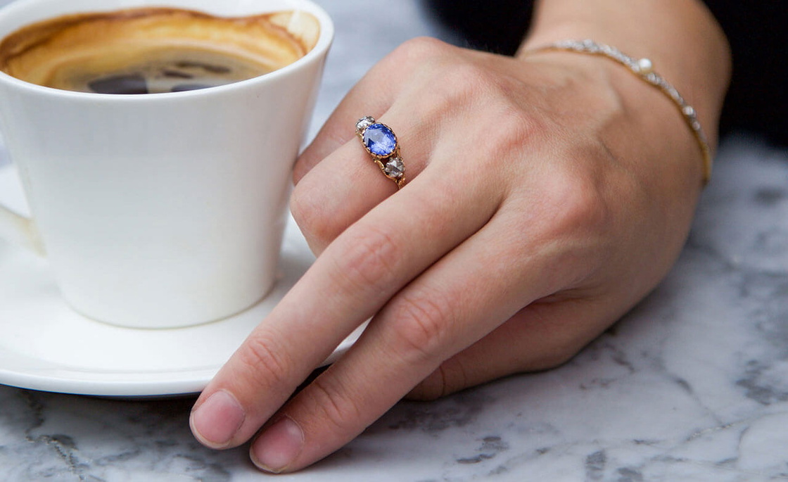 Georgian 18ct Gold, Sapphire & Rose Diamond Ring