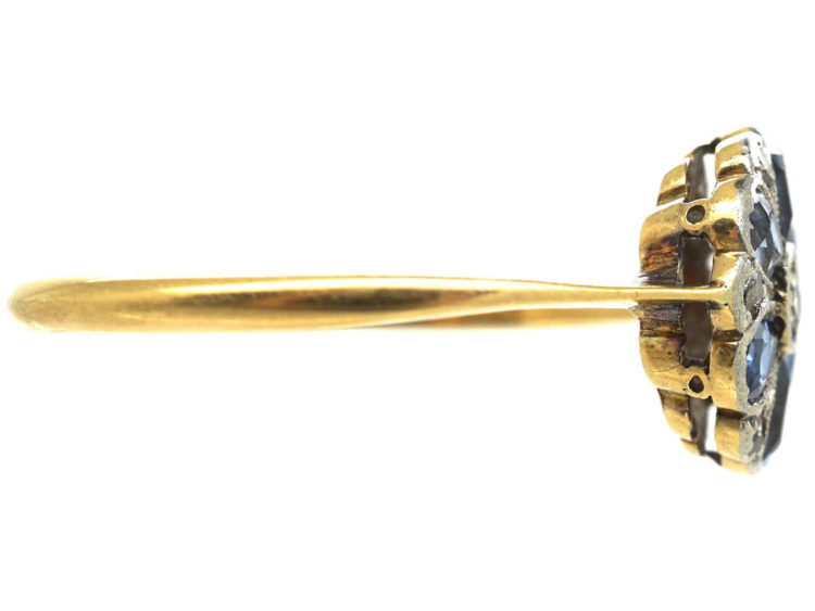 Art Deco 18ct Gold & Platinum, Sapphire & Diamond Cluster Ring
