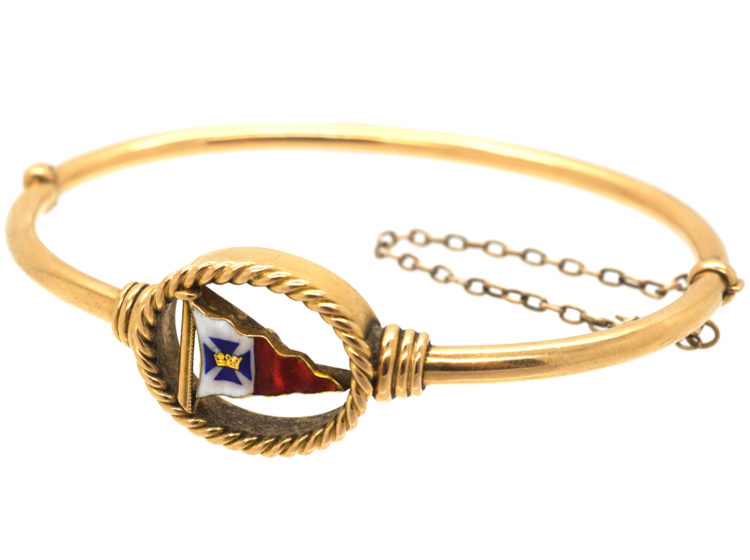 Edwardian 15ct Gold Bangle with Naval Flag Motif