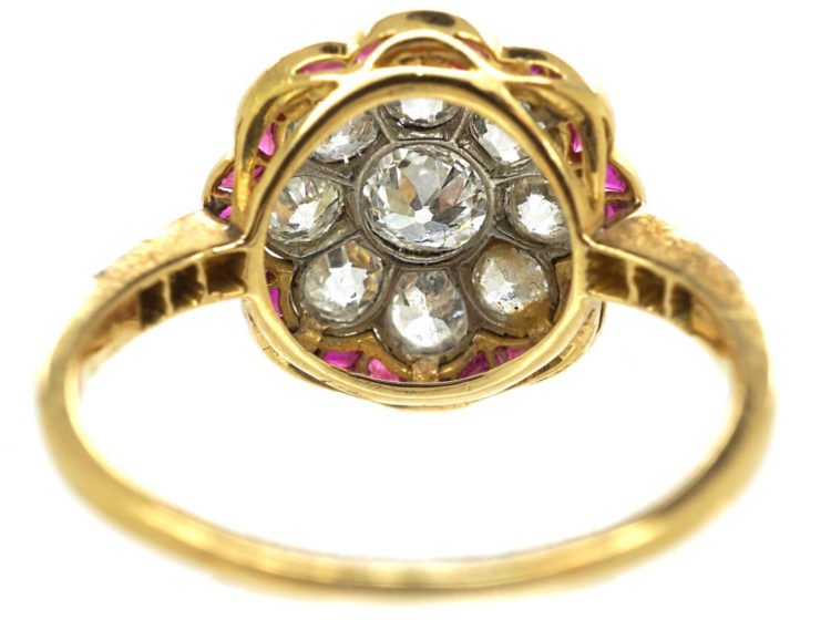 Art Deco 18ct Gold & Platinum, Diamond & Ruby Cluster Ring