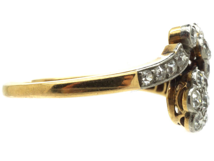 Edwardian 18ct Gold & Platinum Double Cluster Ring