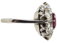 Large 18ct White Gold, Ruby & Diamond Oval Cluster Ring