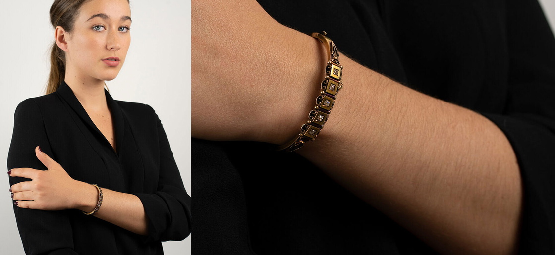 Victorian 15ct Gold & Diamond Bangle
