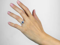Art Deco 18ct Gold & Platinum Square Cut Sapphire & Diamond Boat Shaped Ring