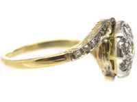 Edwardian 14ct Gold & Diamond Cluster Ring with Scroll Shoulders