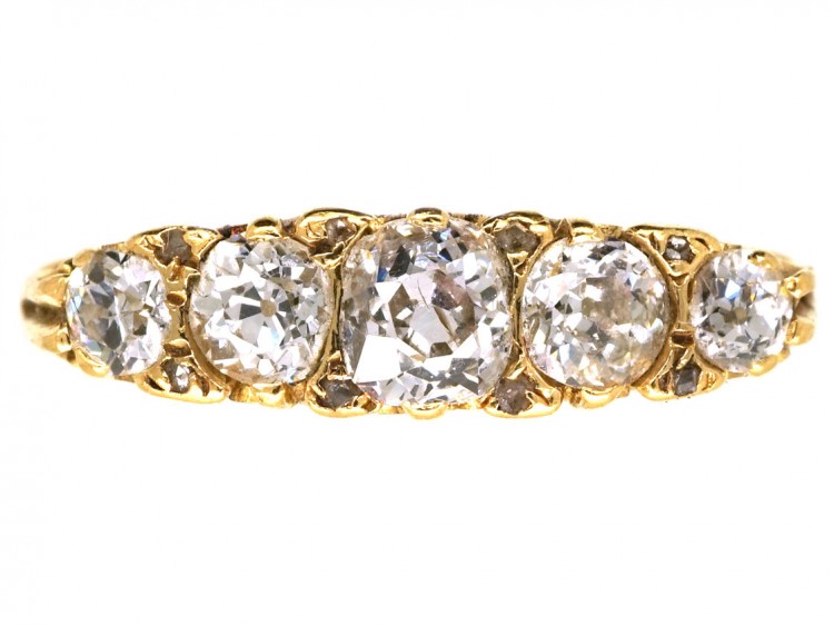 Victorian 18ct Gold Five Stone Diamond Carved Half Hoop Ring