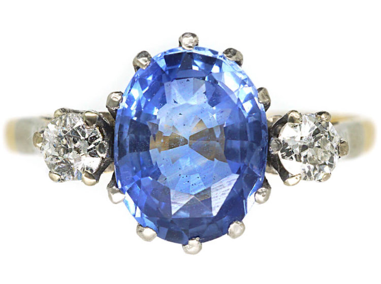 18ct Gold & Platinum, Ceylon Sapphire & Diamond Ring