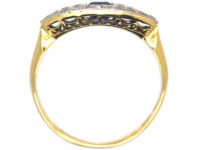 Art Deco 18ct Gold & Platinum Square Cut Sapphire & Diamond Boat Shaped Ring