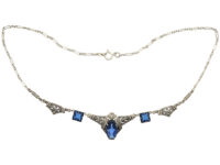 Art Deco Silver, Marcasite & Blue Paste Necklace