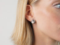 14ct White Gold Round Cultured Pearl & Diamond Crescent Moon Earrings