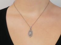 Art Deco 14ct White Gold & Diamond Pendant on 14ct White Gold Chain